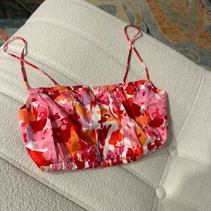 White fox floral pink and red crop top